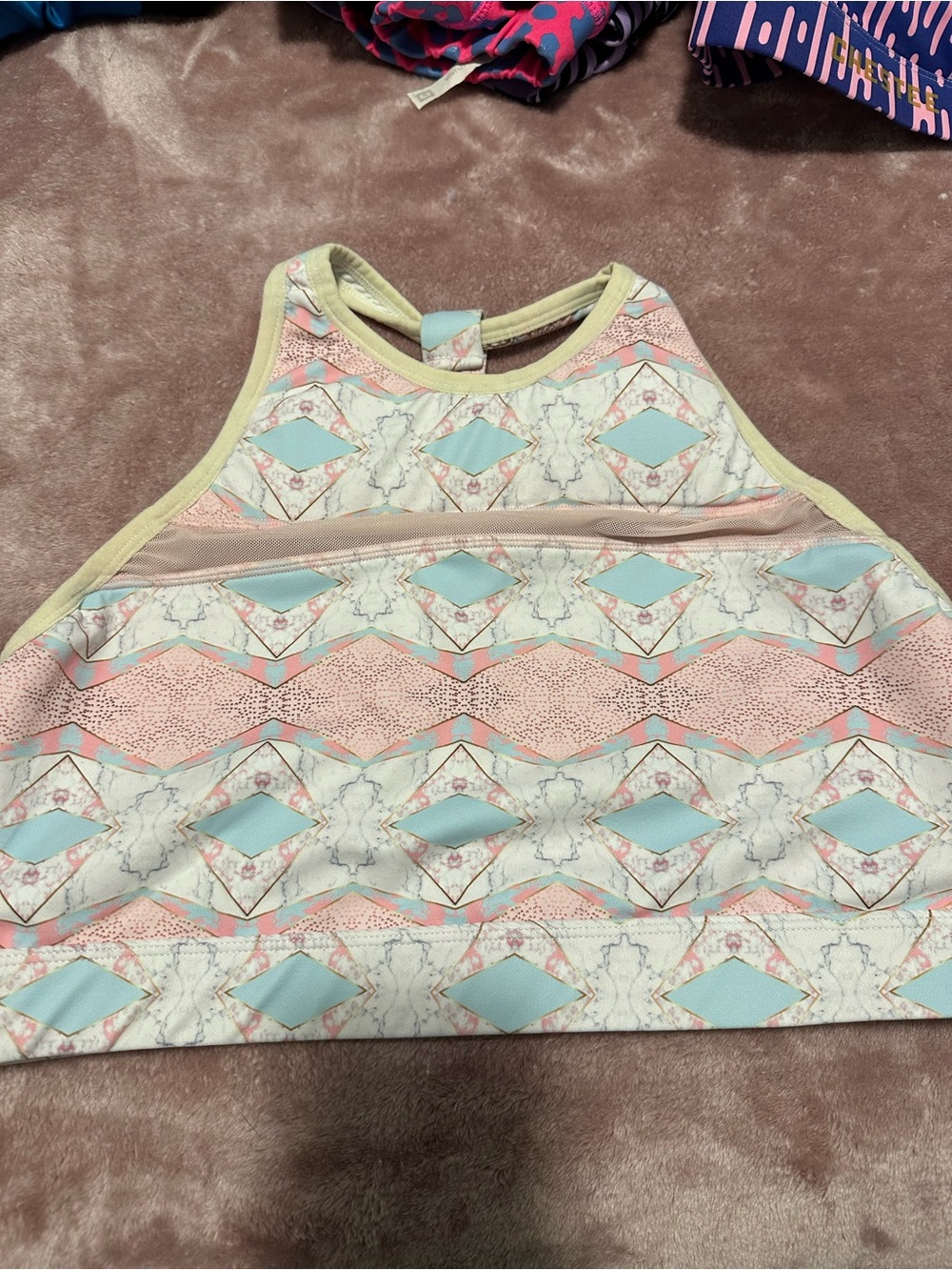 The Chestee High-Neck Sports Bra in Mint, Blush Pink and Cream